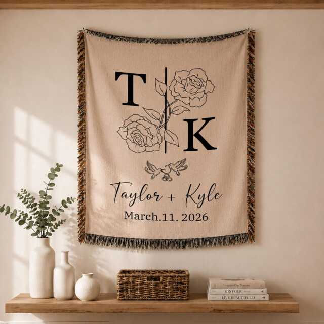 Personalized Woven Blanket, Custom Couples Names Wedding Gifts, Engagement Initials Throw, Anniversary Gift - image 1