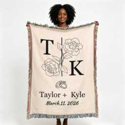 Personalized Woven Blanket, Custom Couples Names Wedding Gifts, Engagement Initials Throw, Anniversary Gift - thumbnail 4