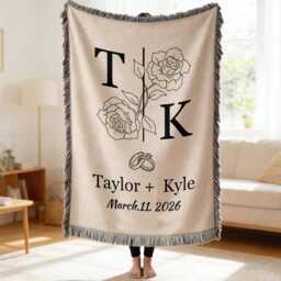 Personalized Woven Blanket, Custom Couples Names Wedding Gifts, Engagement Initials Throw, Anniversary Gift - thumbnail 3