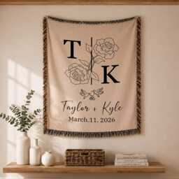 Personalized Woven Blanket, Custom Couples Names Wedding Gifts, Engagement Initials Throw, Anniversary Gift - thumbnail 1