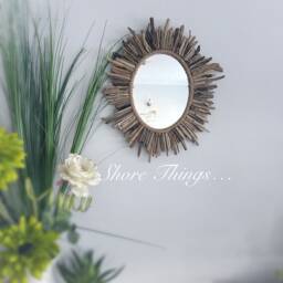 Handmade Driftwood Sunburst Mirror, Coastal Beach Home Decor - thumbnail 2