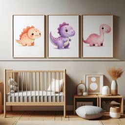 Kids Dinosaur Print Set - 3 Posters - Nursery, Bedroom Wall Art Watercolour Dino Decor Childrens Prints Kid Playroom Artwork - thumbnail 1