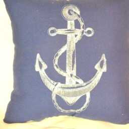 Set Of 2 Nautical Pillows, Blue Ticking Stripe With Ships Wheel & Anchor Embroidery - thumbnail 3