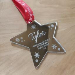 Personalised Memorial Mirrored Christmas Tree Star Decoration - Perfect Way To Remember A Loved One This Any Name Engraved - thumbnail 2
