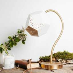 Handmade Porcelain Lamp - Mosaic Lantern Table Light Whimsical Gold Design - thumbnail 2