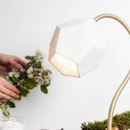 Handmade Porcelain Lamp - Mosaic Lantern Table Light Whimsical Gold Design - thumbnail 3