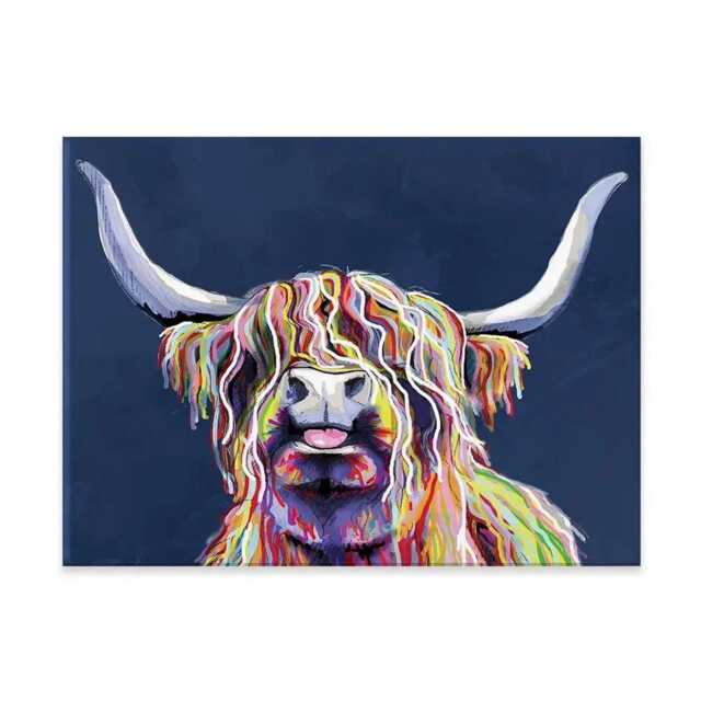Highland Cow Canvas Print, Cheeky Navy Blue Home Decor - image 1
