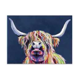 Highland Cow Canvas Print, Cheeky Navy Blue Home Decor - thumbnail 1
