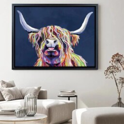 Highland Cow Canvas Print, Cheeky Navy Blue Home Decor - thumbnail 3