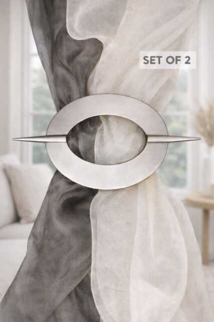 Oval Curtain Tiebacks - Set Of 2 Matte Black Gold Nickel Modern Metallic Holdbacks Minimal Window Decor - image 1