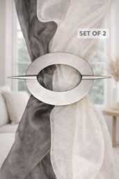 Oval Curtain Tiebacks - Set Of 2 Matte Black Gold Nickel Modern Metallic Holdbacks Minimal Window Decor