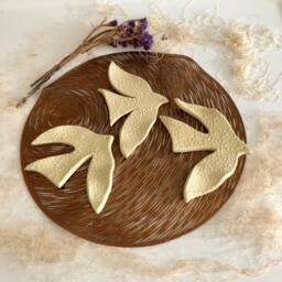 Handmade Set Of 2 Yellow Flower Textured Ceramic Swallows - Bird Wall Decor, Host Gift - thumbnail 1