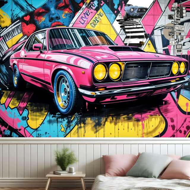 Speed Car Mural, Boys Room Decor, Removable Wall Decal - image 1
