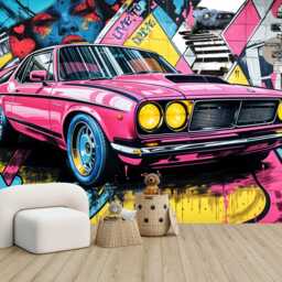 Speed Car Mural, Boys Room Decor, Removable Wall Decal - thumbnail 3