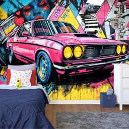 Speed Car Mural, Boys Room Decor, Removable Wall Decal - thumbnail 2