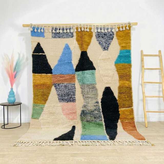Multicolor Triangle Rug, Bold Moroccan Wool Custom Geometric Berber Carpet, Large Area Shag Artistic Living Room Decor - image 1