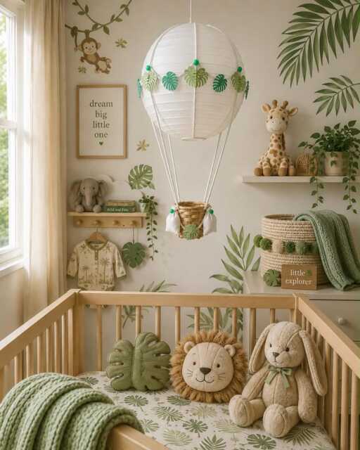 Green Jungle Safari Themed Hot Air Balloon Nursery Light Shade - image 1