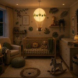 Green Jungle Safari Themed Hot Air Balloon Nursery Light Shade - thumbnail 3