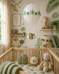 Green Jungle Safari Themed Hot Air Balloon Nursery Light Shade - thumbnail 1