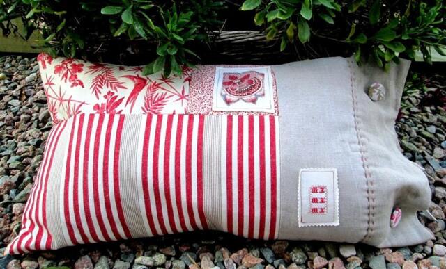 Ticking Mattress & Print Cover Cushion, Red N' Stripes French Inspired Pillow - image 1