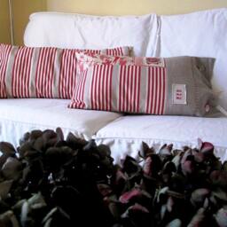 Ticking Mattress & Print Cover Cushion, Red N' Stripes French Inspired Pillow - thumbnail 2
