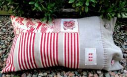 Ticking Mattress & Print Cover Cushion, Red N' Stripes French Inspired Pillow - thumbnail 1