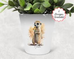 Watercolour Meerkat Plant Pot/Pen Makeup Brush Holder With Custom Name - Perfect Gift For Lovers - thumbnail 1