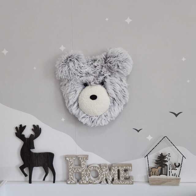 Gray Bear Head Wall Mount - Faux Taxidermy Nursery Decor Woodland Animal Trophy - image 1