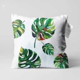 Green Tropical Palm Leaves Cushion Cover - Double Sided Printing Throw Pillow On The Soft Chenille With Different Sizes Oeko-Tex - thumbnail 1