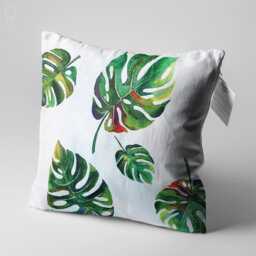 Green Tropical Palm Leaves Cushion Cover - Double Sided Printing Throw Pillow On The Soft Chenille With Different Sizes Oeko-Tex - thumbnail 3