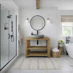 Handcrafted Solid Wood Wash Stand Vanity Unit With Shelves - thumbnail 1