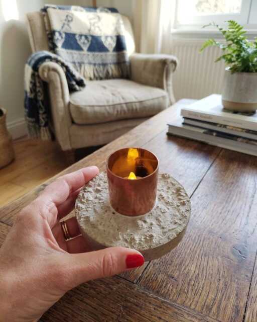 Copper Concrete Candle Holder, Table Decoration, Outdoor Patio Candle, Centerpiece, Hygge Decoration - image 1
