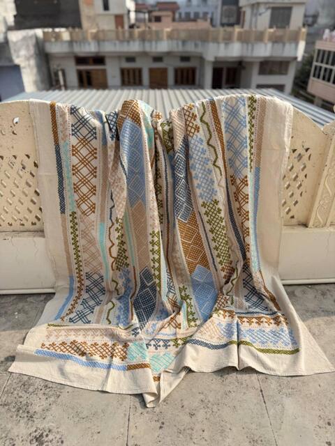 Handcrafted Cotton Suzani Quilt - Boho Embroidered Throw, Textile Art - image 1
