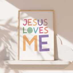 Set Of 3 Bible Verse Prints, Christian Wall Art, Rainbow Girls Nursery Bedroom, Jesus Loves Me - thumbnail 2