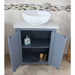 Bathroom Vanity Unit Painted Grey - White Quartz Top Ceramic Basin Choice 310Gwqcbc - thumbnail 3