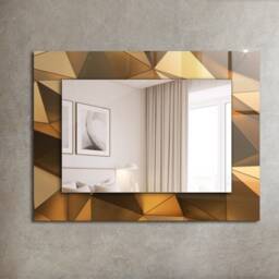 Golden Geometric Patterns Mirror, Rectangular Mirror With Frame, Brown Wall Printed Decorative Bathroom