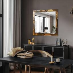 Golden Geometric Patterns Mirror, Rectangular Mirror With Frame, Brown Wall Printed Decorative Bathroom - thumbnail 2