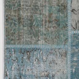 Handmade Turkish Patchwork Rug, Faded Blue & Gray - thumbnail 4