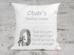 Personalised Cushion, Pocket Child Pillow, Book Holder, Pillow For Child, Sleep Aid, Zebra Reading Zebra - thumbnail 1