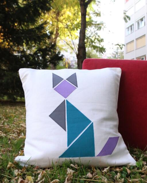 Tangram Mitchi Blue Decorative Cushion 40cm X - Cover + Pillowcase in Organic Cotton Microfiber
