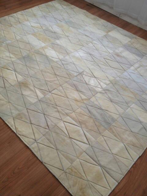 Patchwork Cowhide Rug, Laser Engraved, Model Diamond 11, Mix Of Creams, Whites & Ivories. 6' X 8' - image 1