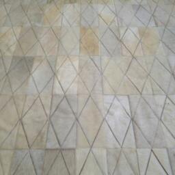 Patchwork Cowhide Rug, Laser Engraved, Model Diamond 11, Mix Of Creams, Whites & Ivories. 6' X 8' - thumbnail 4