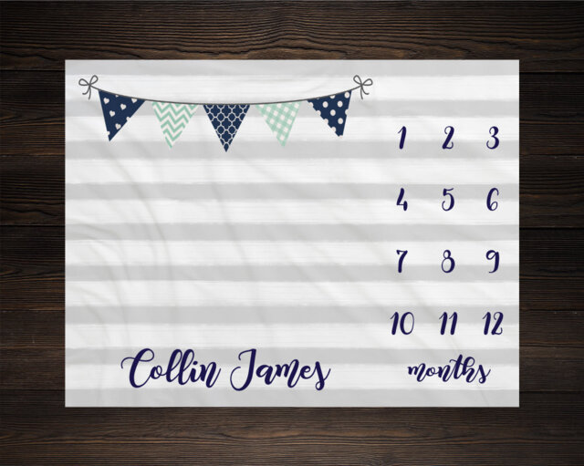 Boy Milestone Blanket Month Baby Growth Tracker Soft Fleece Shower Newborn Gift Watch Me Grow Gray Stripes - image 1