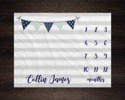 Boy Milestone Blanket Month Baby Growth Tracker Soft Fleece Shower Newborn Gift Watch Me Grow Gray Stripes - thumbnail 1