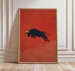 Minimalist Bull Poster, Modern Animal Wall Art Print, Spanish Red Artwork, Bold Abstract Design, Contemporary Home Decor Print - thumbnail 1