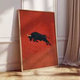 Minimalist Bull Poster, Modern Animal Wall Art Print, Spanish Red Artwork, Bold Abstract Design, Contemporary Home Decor Print - thumbnail 2