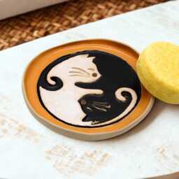 Cat Bathroom Decor Ceramic Soap Dish With Drain Bath Gift Yin Yang Design Artisanal Stoneware Pottery Handmade Lovers - thumbnail 3