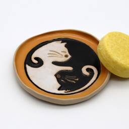 Cute Cats Ceramic Soap Dish, White & Black Ying Yang Bathroom Decor, Modern Accessories, Best Cat Lover Gift - thumbnail 3