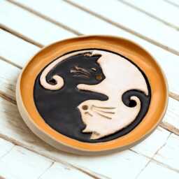 Cat Bathroom Decor Ceramic Soap Dish With Drain Bath Gift Yin Yang Design Artisanal Stoneware Pottery Handmade Lovers - thumbnail 2