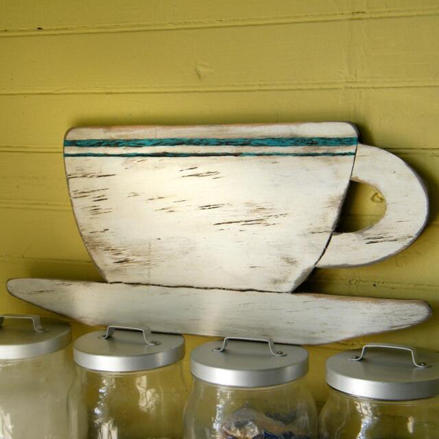 Coffee Bar Sign, Diner Cup Style, Wood Kitchen Wall Art, Lover, Retro Decor Large - image 1